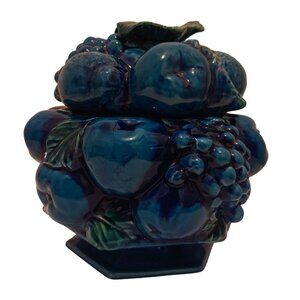 Inarco Blue Mood Indigo Ceramic Fruit-Pattern Lidded Jar Decorative Piece